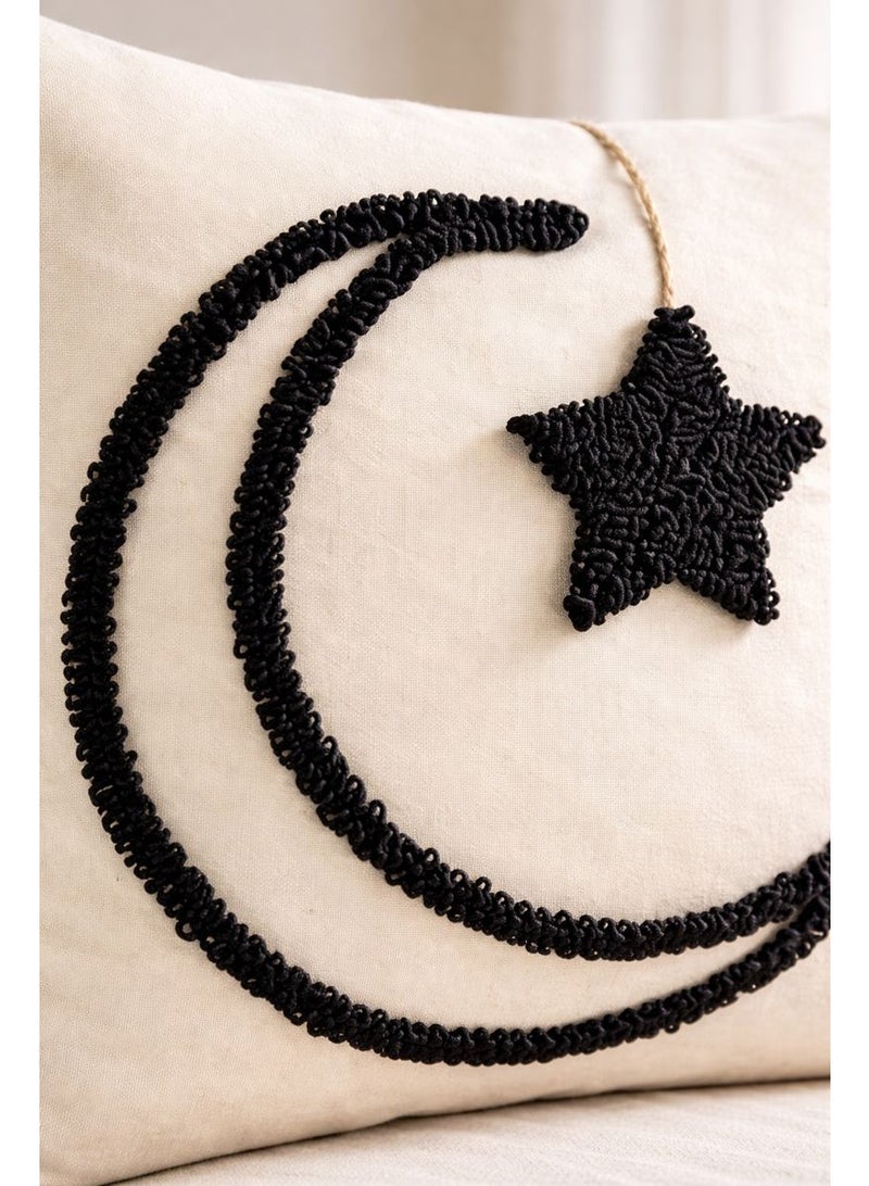 Home Care Ramadan Eid Moon & Star Cushion Cover | White Pillow Case with Black Beaded Embroidery, Elegant Islamic Home Decor for Sofa, Bed & Living Room - Image 4